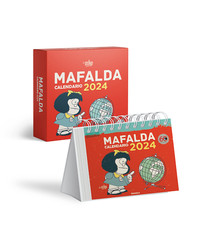 MAFALDA 2024 CALENDARIO ESCRITORIO ROJO + CAJA